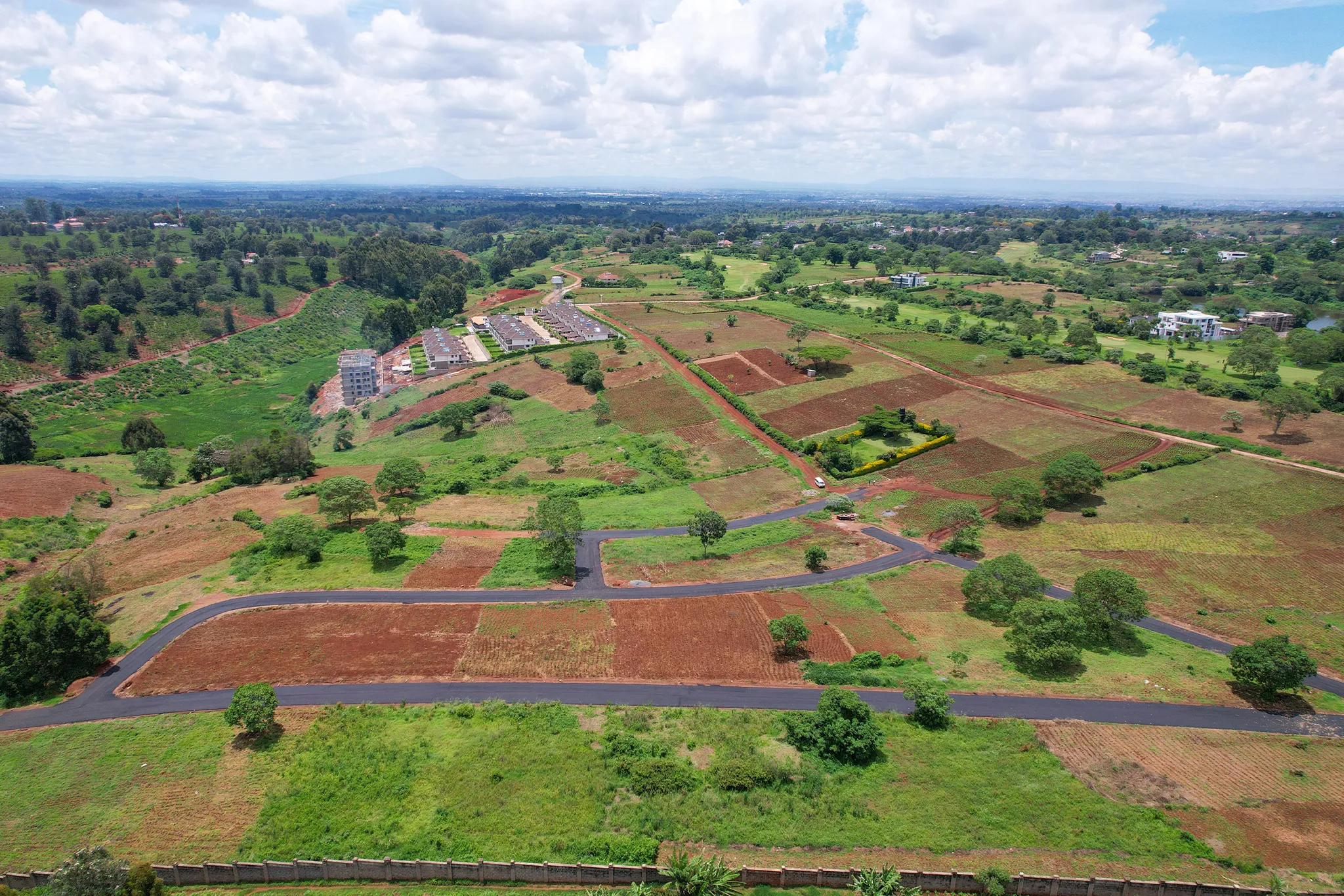 Aerial view of Mukinduri tarmac roads and plot development, Migaa Golf Estate Kiambu