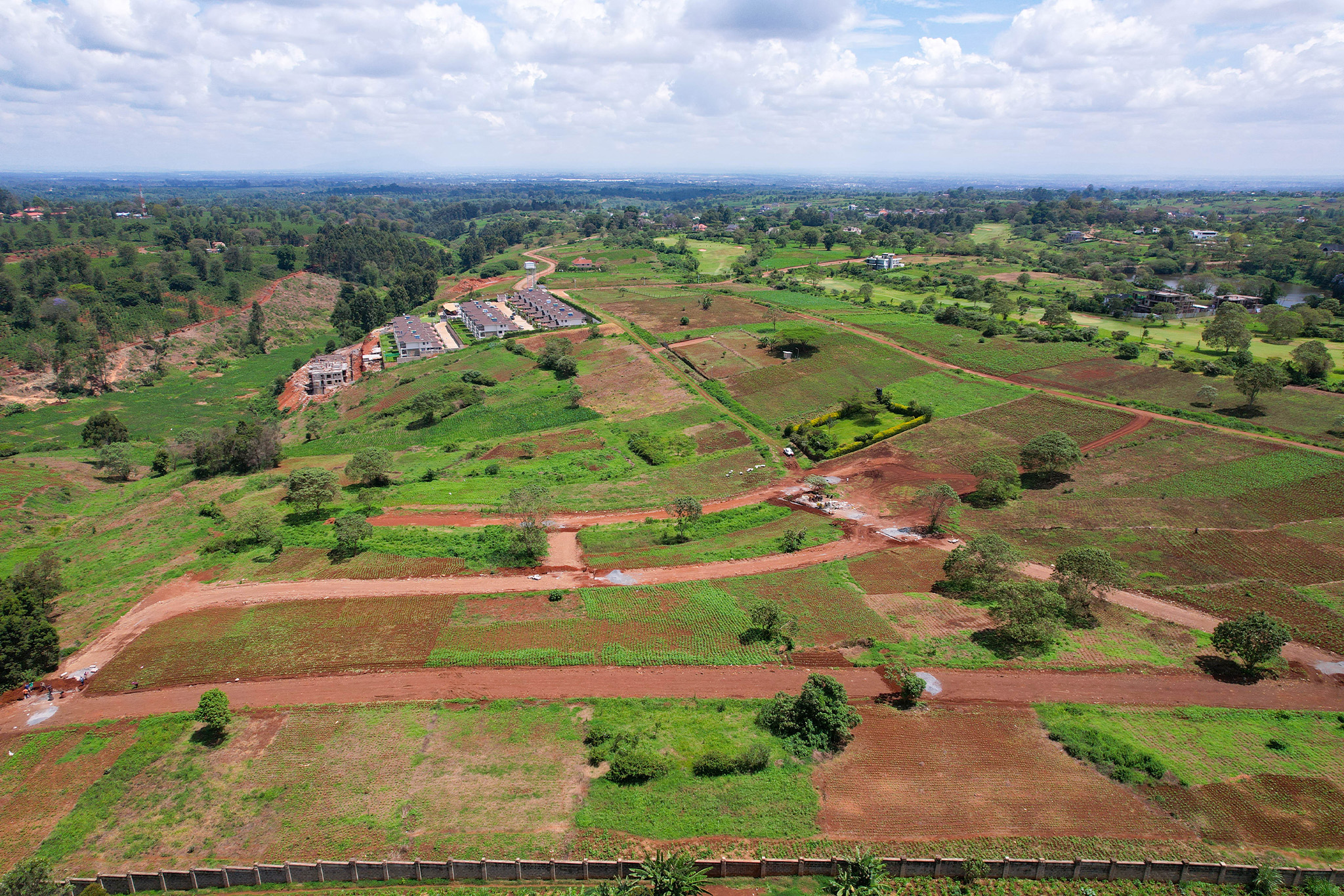 Cabro road works and estate infrastructure aerial view