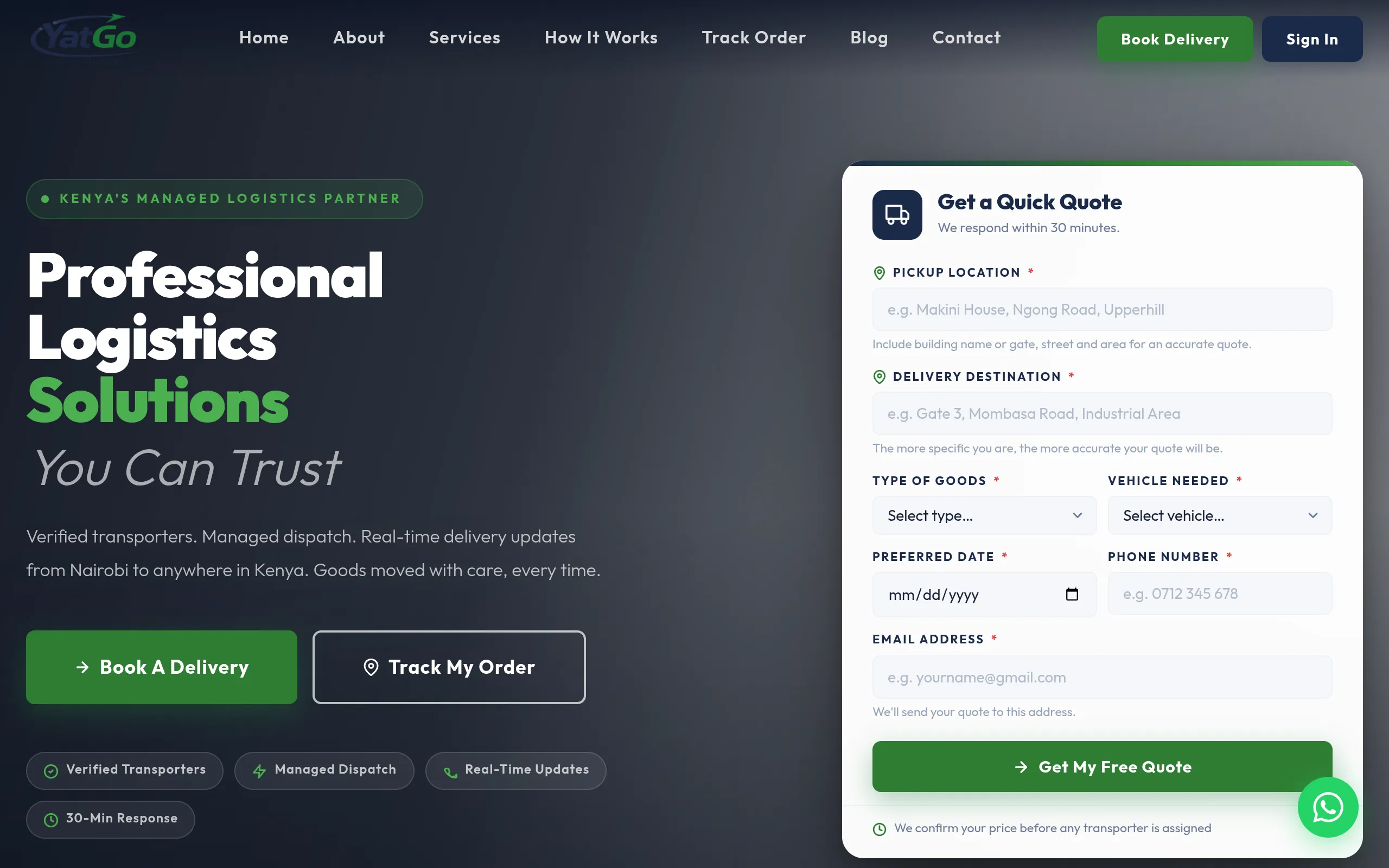 Yatgo Transport and Logistics website preview